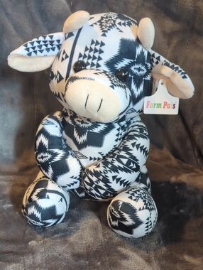 Black & Cream Aztec Plush Cow